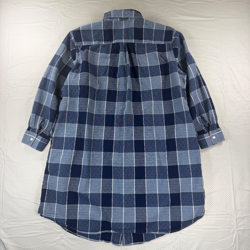 Lands End Dress Womens 1X Plaid Flannel Shirt Dress Blue Long Sleeve Cotton - Picture 14 of 15